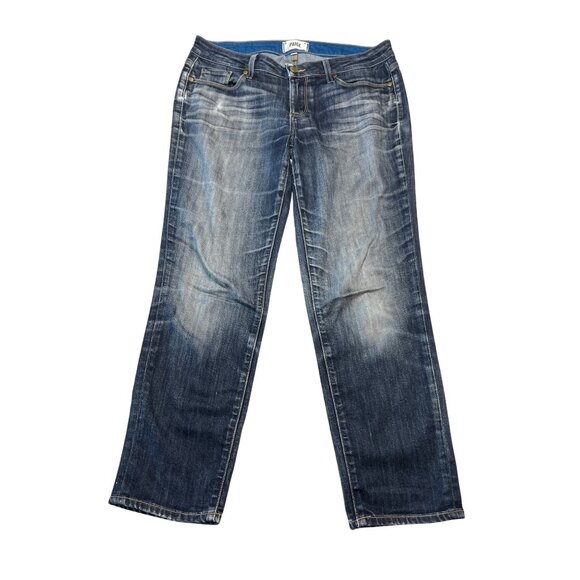 Paige Jimmy Jimmy Crop Distressed Blue Denim Jeans Womens Size 27 - Picture 1 of 7